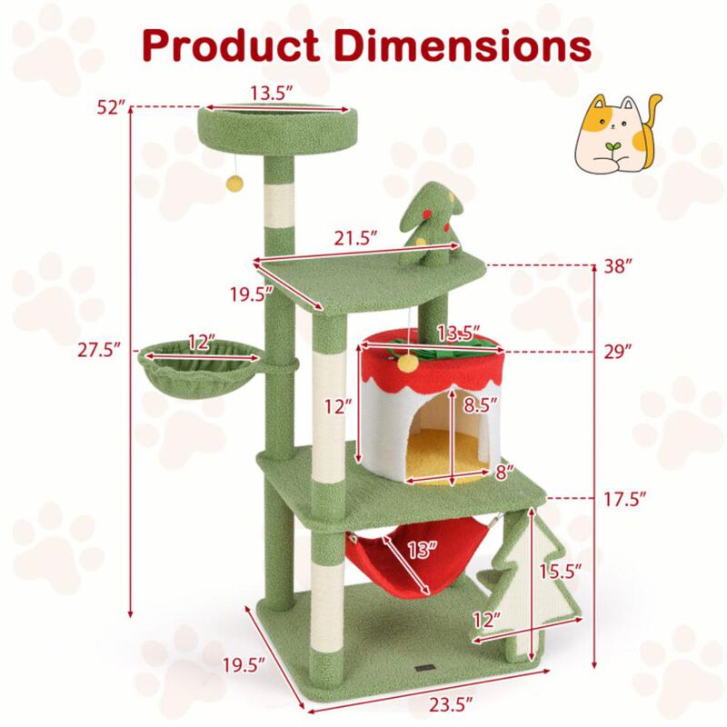 Hivvago Cute Christmas Cat Tree with Sisal Scratching Posts and Gift Box Shaped Condo