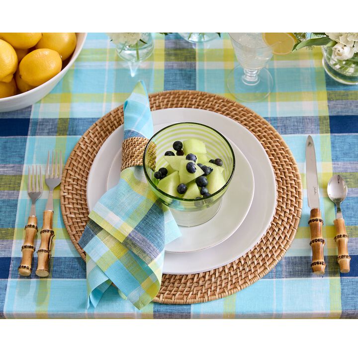 Solino Home Summer Madras Plaid 100% Linen Dinner Napkins &ndash; Set of 4, 20 x 20 in, Machine Washable, Holiday and Everyday Dining