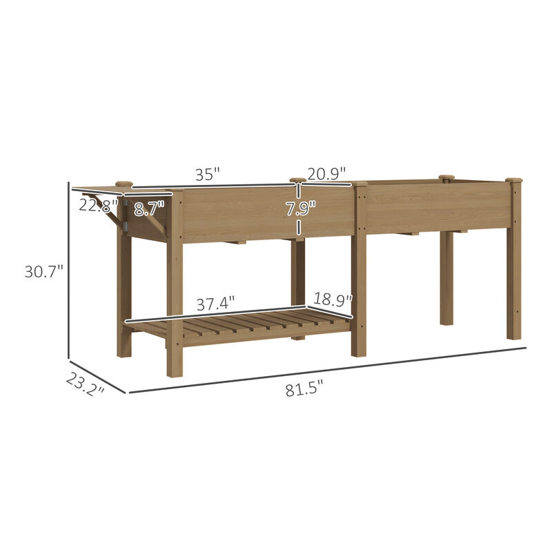 Hivvago Wooden Raised Planter with Side Table and Bottom Shelf image number 2