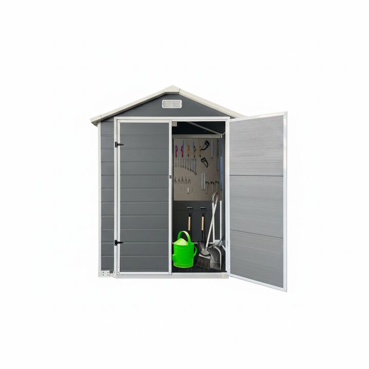 WOW PIONEER Spacious Weather-Resistant Outdoor Storage Shed with Lockable Doors, Built-In Floor, Ventilation Ports and Side Windows