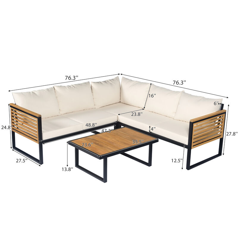 Merax Industrial-Style Outdoor Sofa Set with Acacia Wood & Iron Frame image number 6