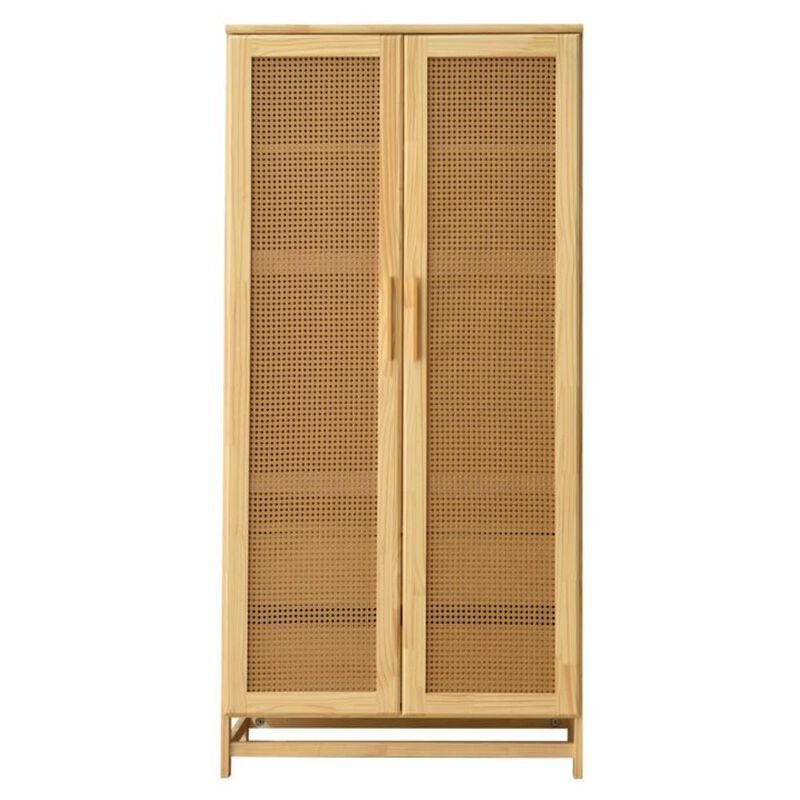 Solid Wood Armoire with Rattan Doors