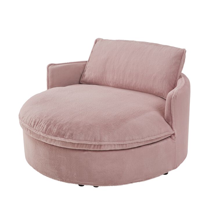 Merax 59" Round Circular Lounge Chair with Faux Rabbit Fur, 6.3" Thick Cushion