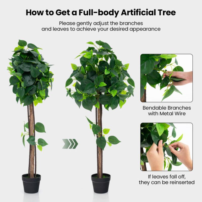 Hivvago 45 Inches Artificial Hydrangea Tree with Real Wood Trunk and Realistic Hydrangea Leaves