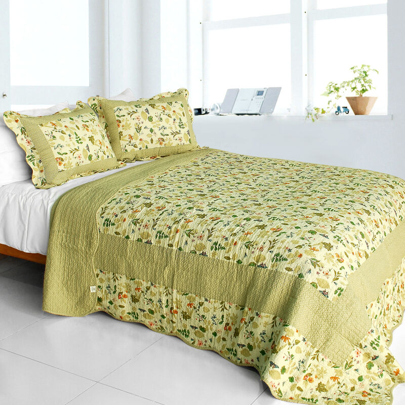 Lightweight Cotton 3PC Vermicelli-Quilted Printed Quilt Set Queen Size Bedspread image number 0