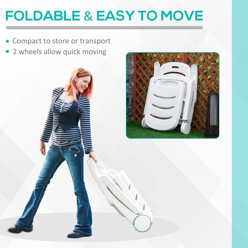 White Outdoor Recliner: 5-Position Folding Chaise Lounge with Wheels