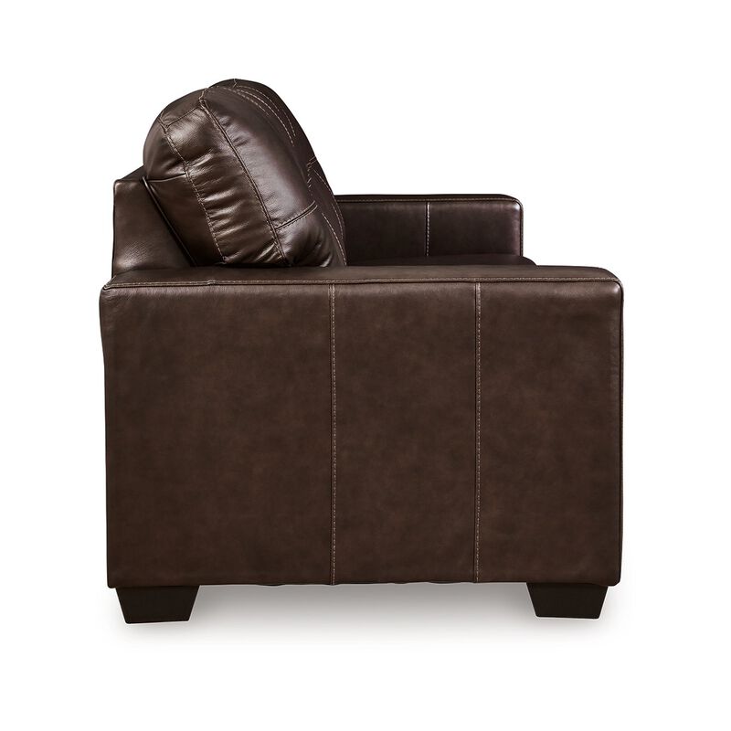 Orion Sofa, Dark Brown Tufted Real and Faux Leather Cushions, 85 Inch