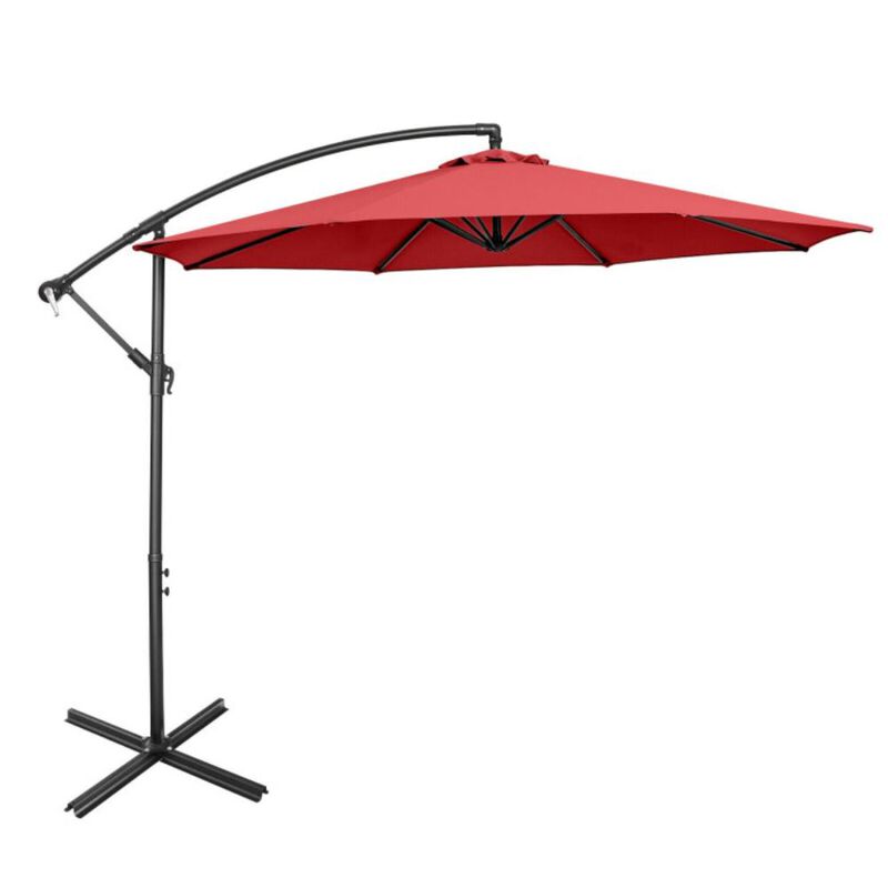 Hivvago 10 Feet Offset Umbrella with 8 Ribs Cantilever and Cross Base