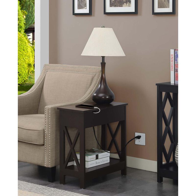 Convenience Concepts Oxford Flip Top End Table with Charging Station Espresso