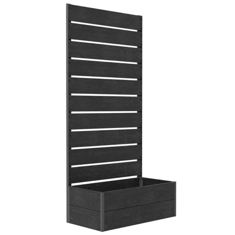 Hivvago Outdoor Raised Bed Planter with Slatted Fence Trellis in Black Wood Finish