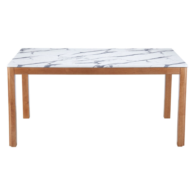 HomeRoots 63" White and Natural Faux Marble and Solid Wood Dining Table image number 2