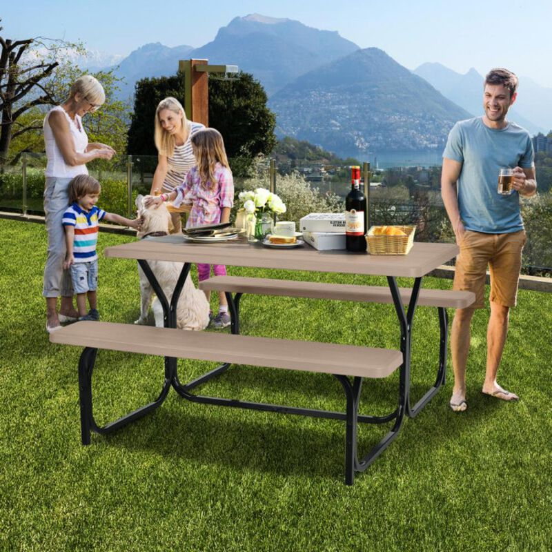 Hivvago HDPE Outdoor Picnic Table Bench Set with Metal Base