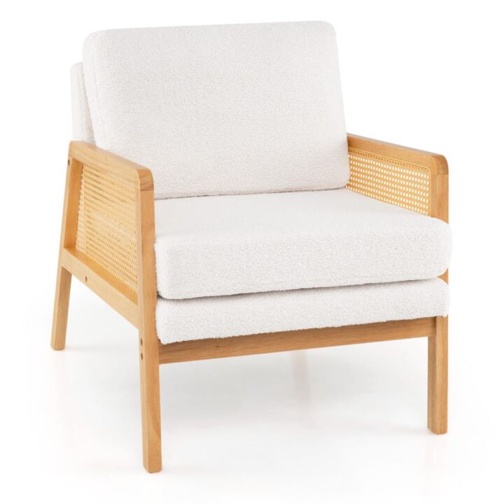 Hivvago Mid Century Modern Accent Chair with Rattan Arms and Cushion