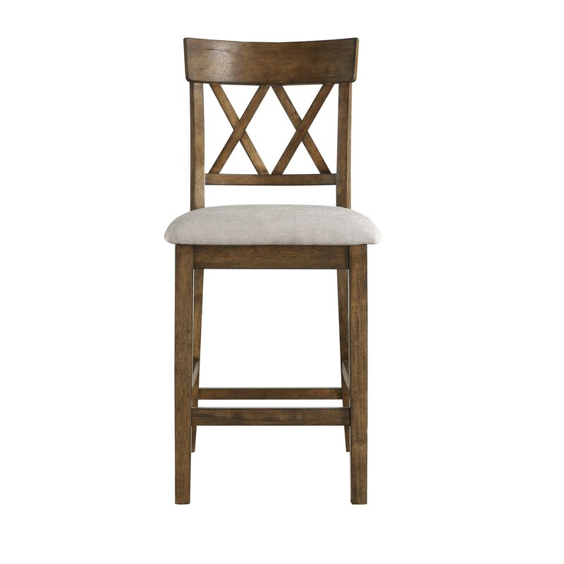 Carl 26 Inch Counter Height Chair, Polyester Seat, X Back, Brown, Set of 2 image number 2