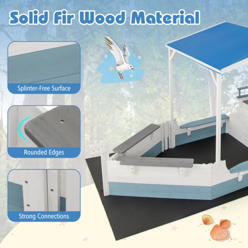 Hivvago Pirate Ship Sandbox with Canopy with Bench Seats and Bottom Liner