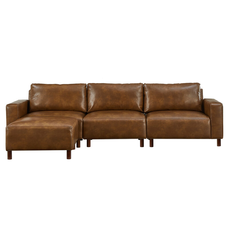 Venund Mid‑Century Modern Breathable Faux‑Leather Sectional Sofa image number 0