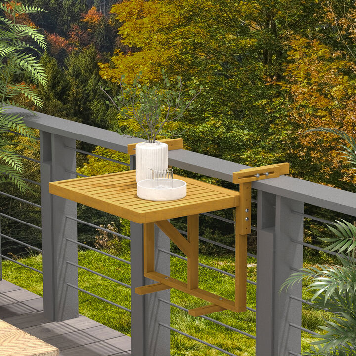 Outsunny Railing Table w/ Adjustable Height, Outdoor Hanging Table, Natural
