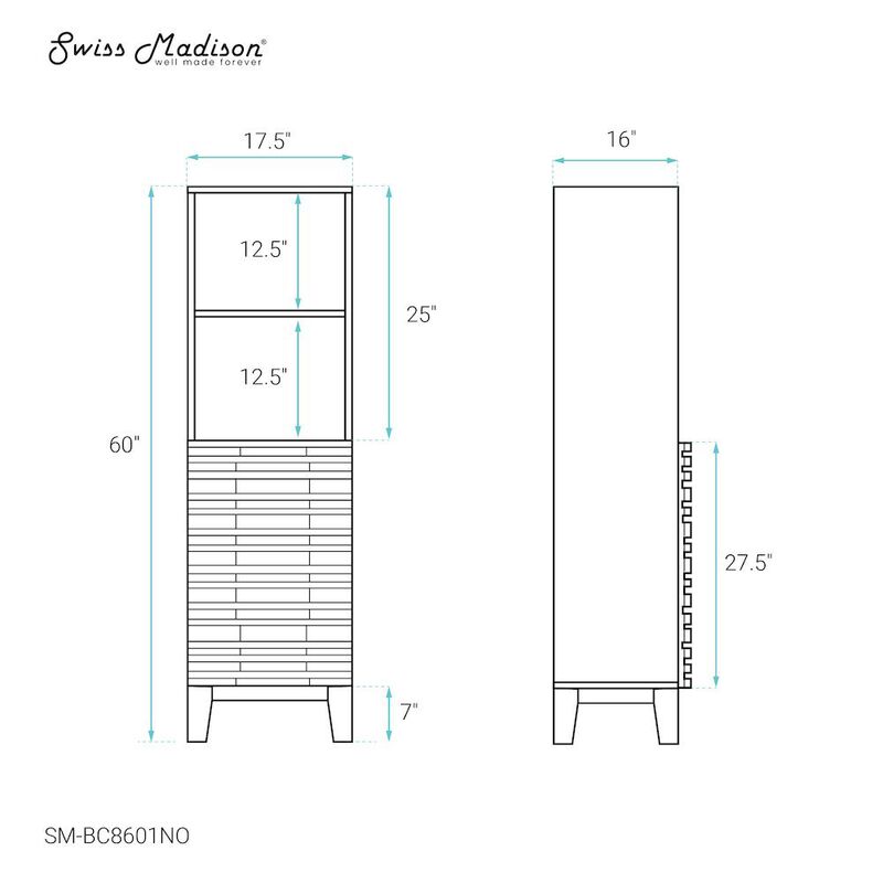 Cascade 17 x 17 x 60 Freestanding Linen Cabinet in Natural Oak image number 4