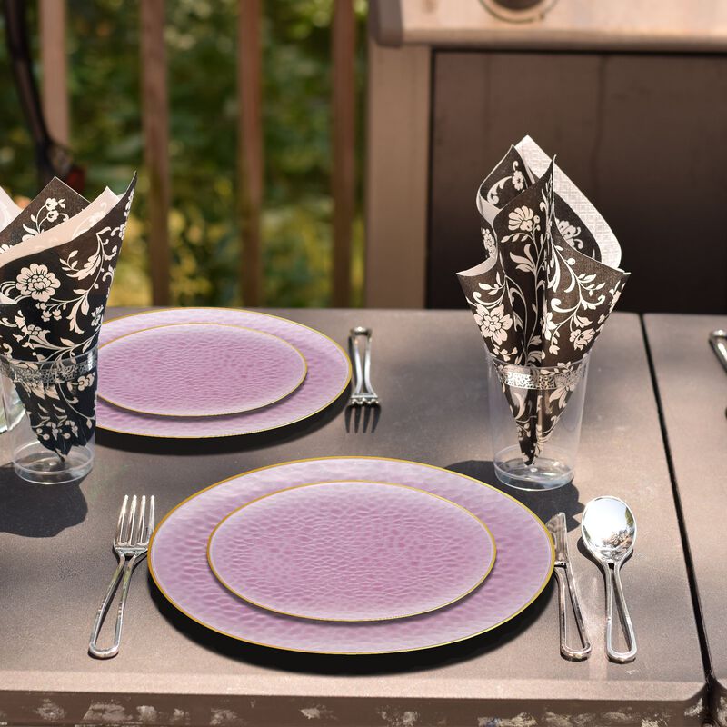 7.5" Clear Pink with Gold Rim Hammered Glass Plastic Salad Plates (120 Plates) image number 1