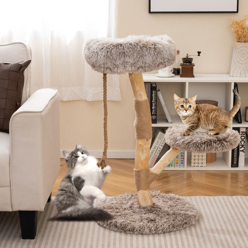 Modern Wooden Cat Tower with Perch and Durable Jute Scratching Posts-Natural image number 1