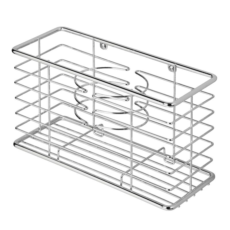 mDesign Steel Wall Mount Hair Dryer Storage Organizer Basket Holder - Chrome