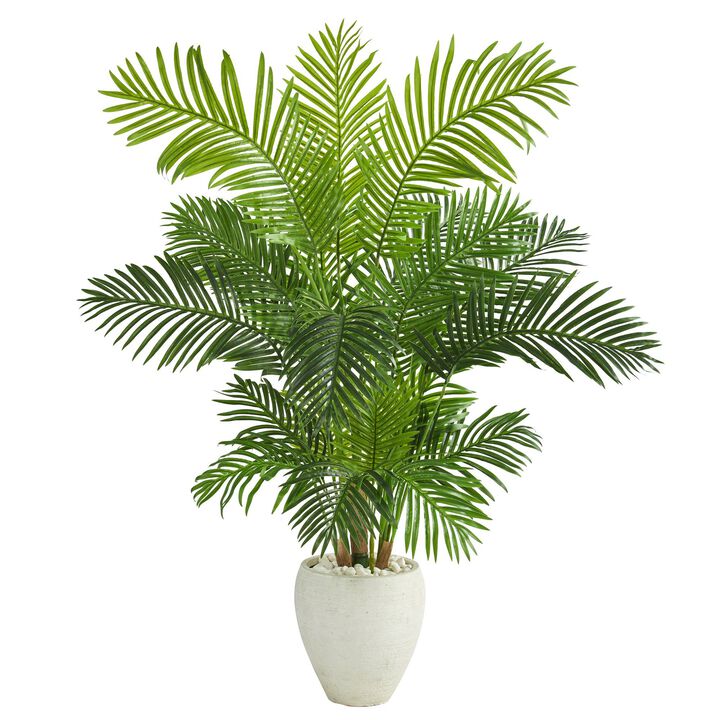 Nearly Natural 62-in Hawaii Palm Artificial Tree in White Planter