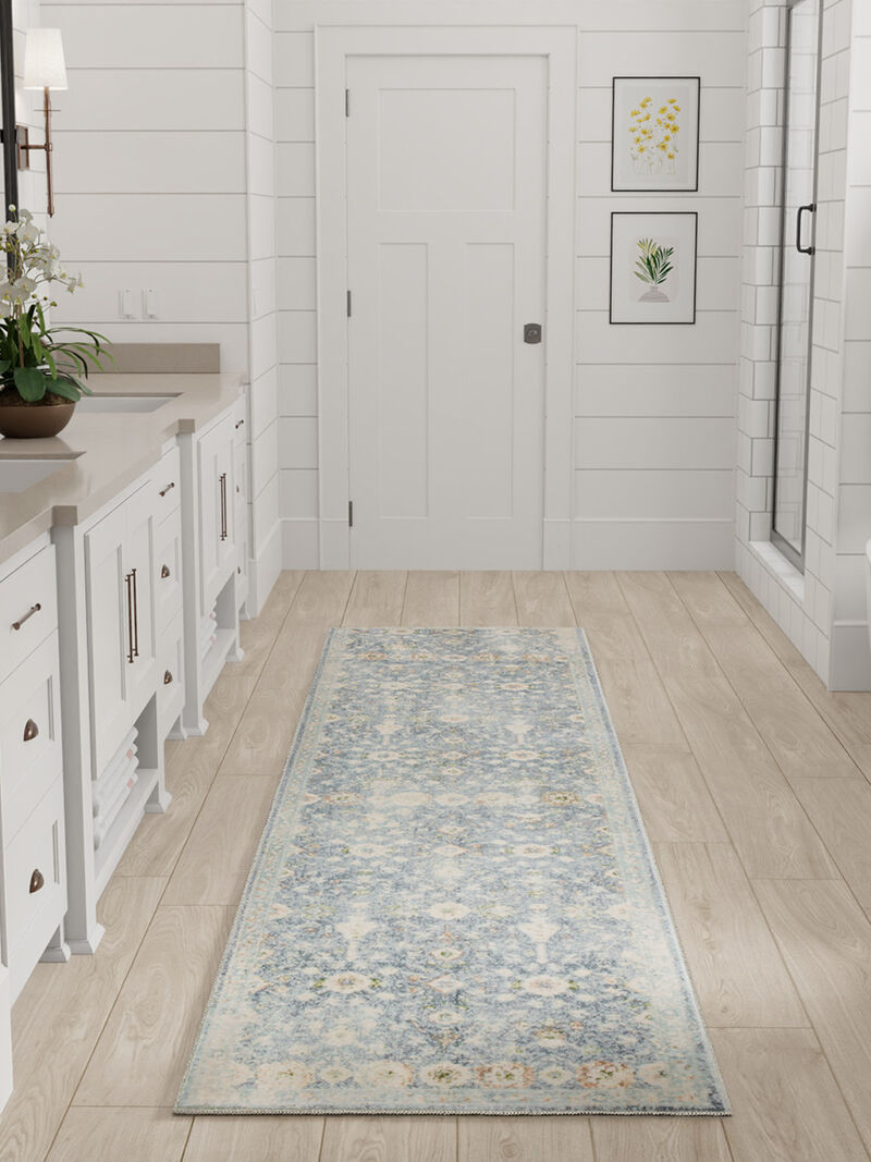 Astra Machine Washable ASW16 Teal/Beige 2' x 6' Rug