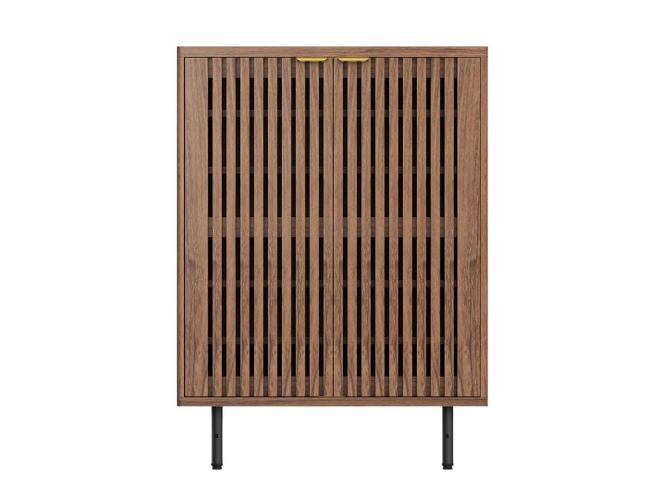 Entryway Wood Shoe Storage Cabinet 6 Tier Dark Walnut Doors
