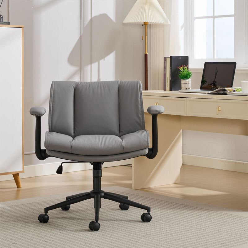 with Flip-Up Armrests Leather, Cross Legged Office Chair on Wheels image number 2