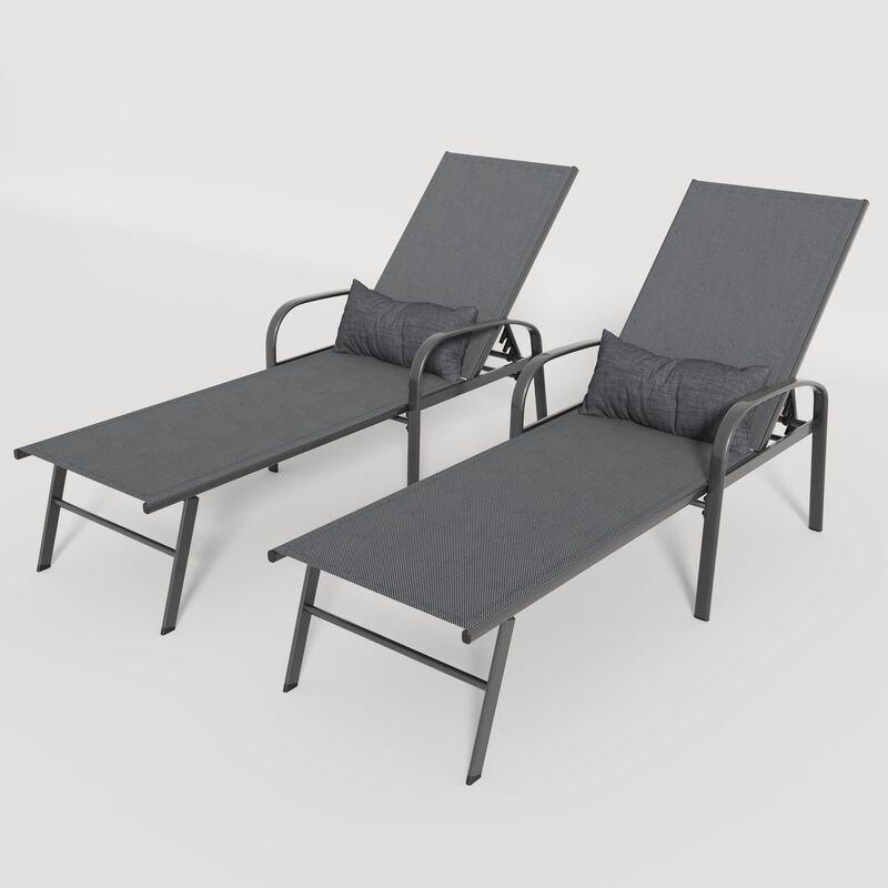 2 Pieces Metal Adjustable Outdoor Chaise Lounge Recliner Patio Lounge Chair with Lumbar Pillow image number 2