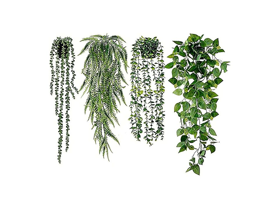 Fake Hanging Plants 4 Pack Artificial Potted Greenery Faux Eucalyptus Vine Fern