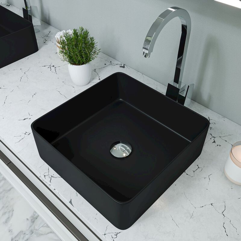 ALFI brand Black Matte 16 Modern Square Above Mount Ceramic Sink
