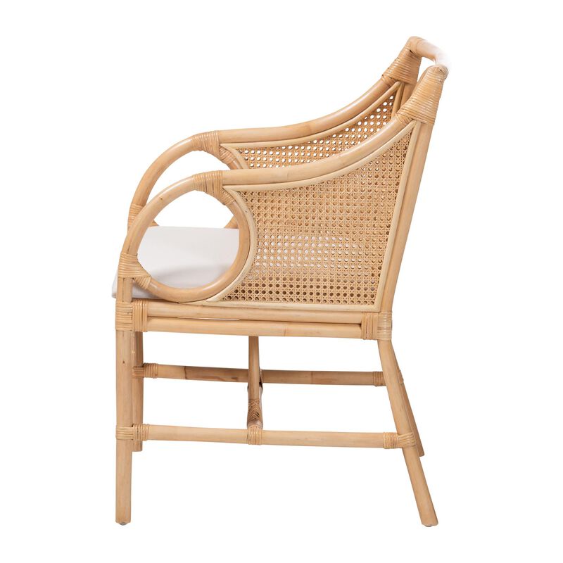 bali & pari Matt Natural Rattan Armchair with Upholstered Seat image number 2
