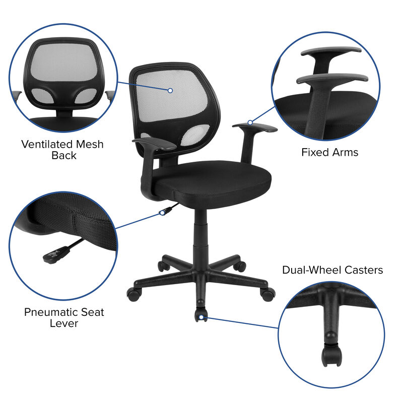 Flash Fundamentals Mid-Back Black Mesh Swivel Ergonomic Task Office Chair with Arms image number 5