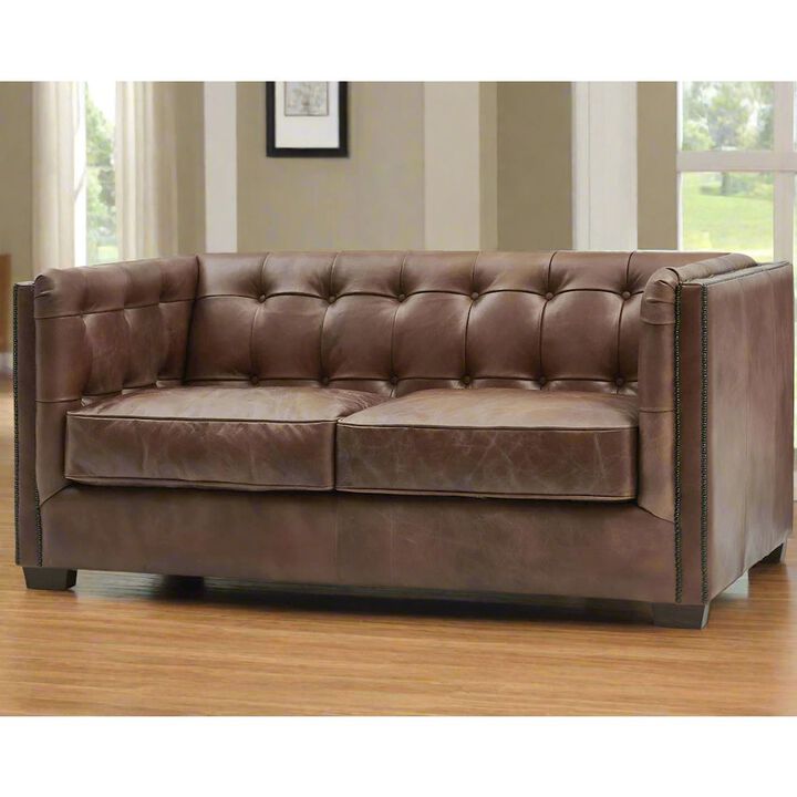 Crafters and Weavers Tuxedo Leather Love Seat - Bark Brown