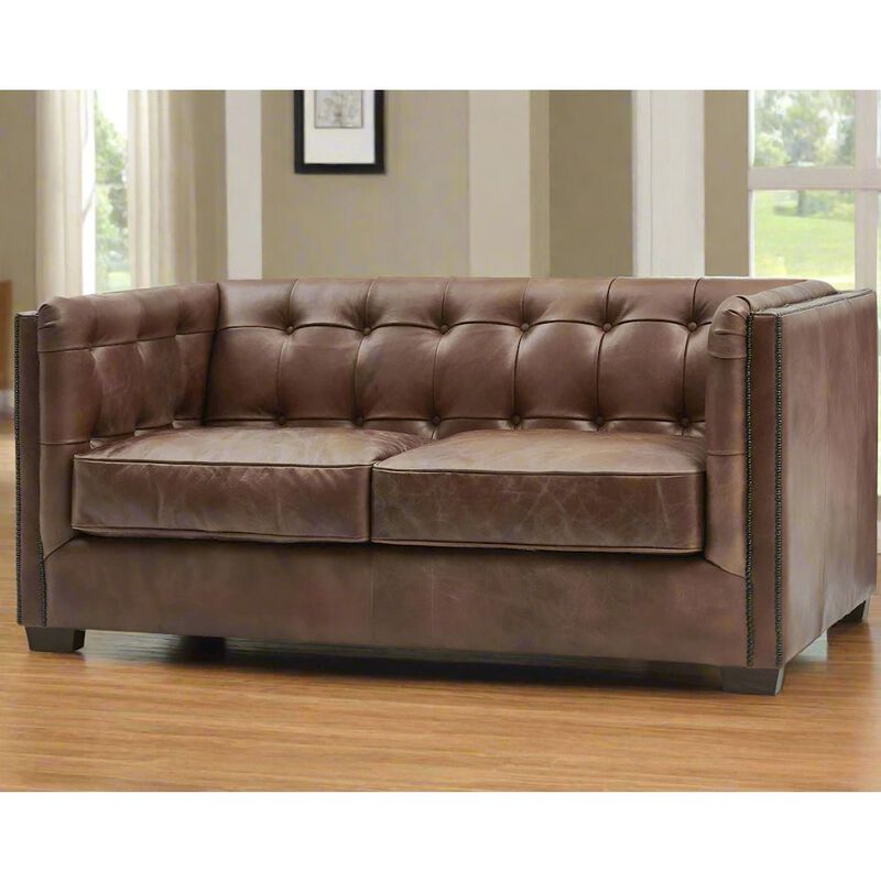 Crafters and Weavers Tuxedo Leather Love Seat - Bark Brown