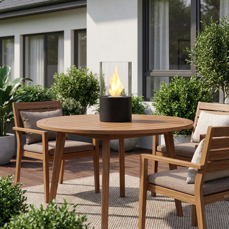 HomeRoots 12" Black And Clear Metal And Glass BioEthanol Portable Tabletop Firepit image number 1