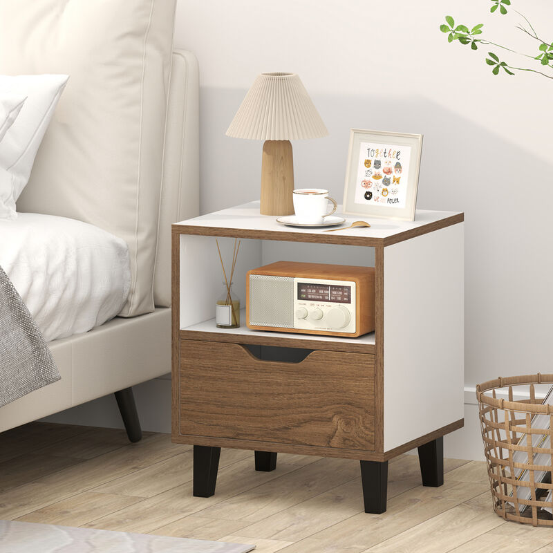 Nightstand with Drawer and Open Shelf for Bedroom Storage and Bedside Organization