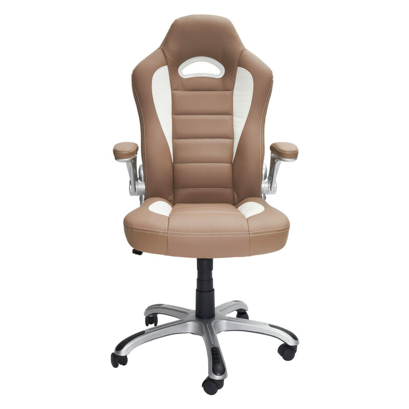 High Back Executive Sport Race Office Chair with Flip-Up Arms, Camel