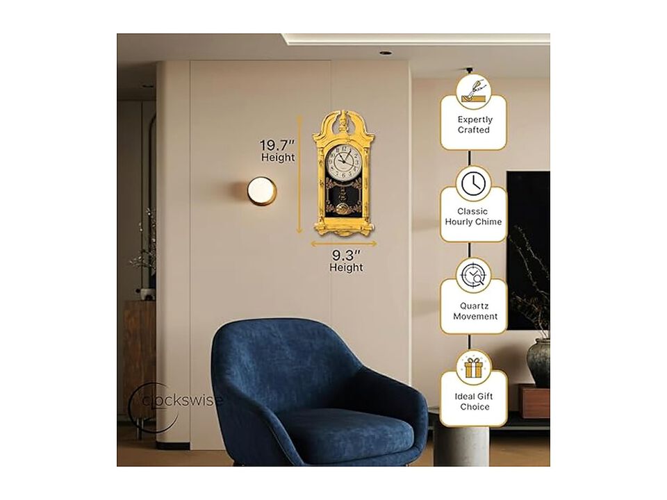 Plastic Grandfather Distressed Finish Wall Clock 20 Inch Yellow