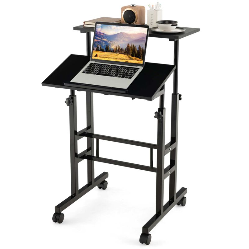 Costway Mobile Standing Desk Rolling Adjustable Laptop Cart Home Office Natural