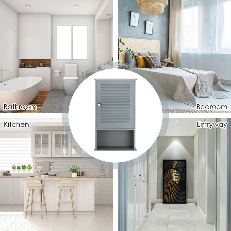 Costway Bathroom Wall Mount Storage Cabinet Single Door w/Height Adjustable Shelf Grey