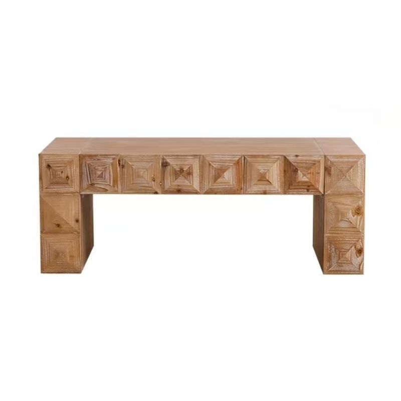 47.24"Rustic Geometric Relief Coffee Table-Rectangle Coffee Table with 3D Carved Details image number 0