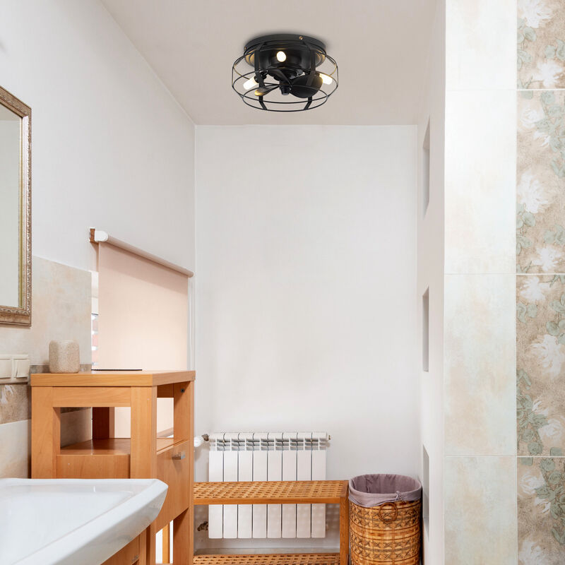 12.2 in. Matte Black Caged Propeller Ceiling Fan with Light and Remote