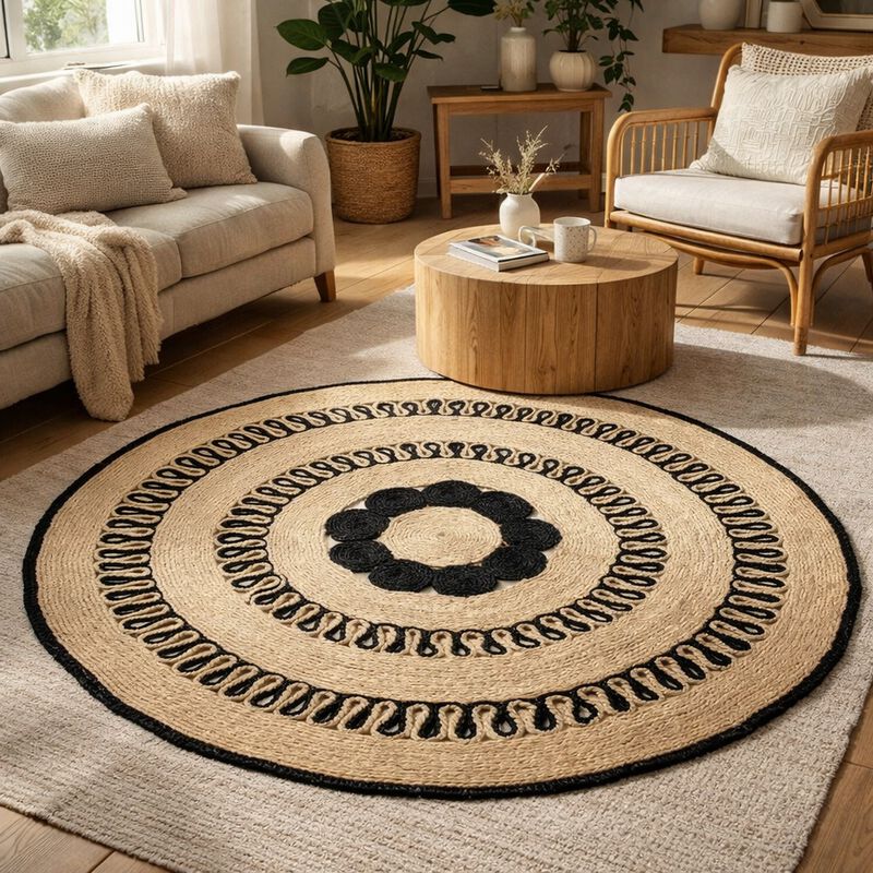 Handwoven Round Monochrome Jute Mat image number 1