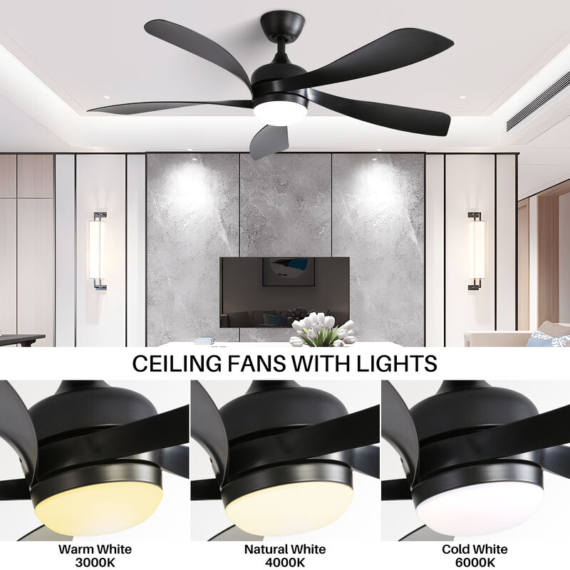 52 Inch Modern Ceiling Fan With 3 Color Dimmable 5 ABS Blades Remote Control With Led Light image number 5