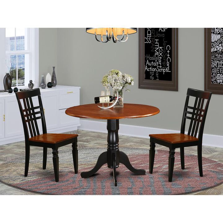 3 Pc Dining room set with a Dining Table and 2 Kitchen Chairs in Black and Cherry