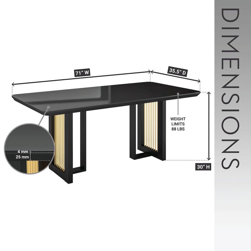 Modern 6 Seater Dining Table with Gold Accents, Black & Gold
