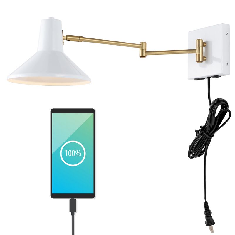 Hygge Swing Arm Modern Midcentury Iron USB Charging Port LED Sconce