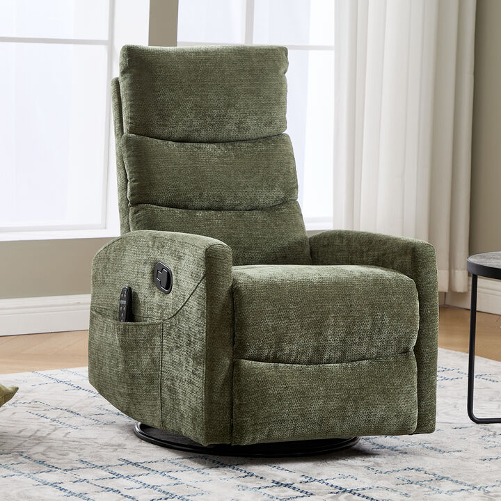 Chenille Manual Recliner Chair Swivel Rocker Recliner with Heat & Massage